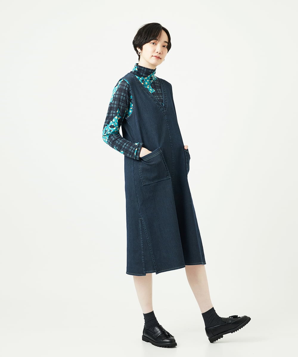 NGEAE12390 GIANNI LO GIUDICE(ジャンニ ロ ジュディチェ) [洗える]デニムカラーリバーワンピース グリーン