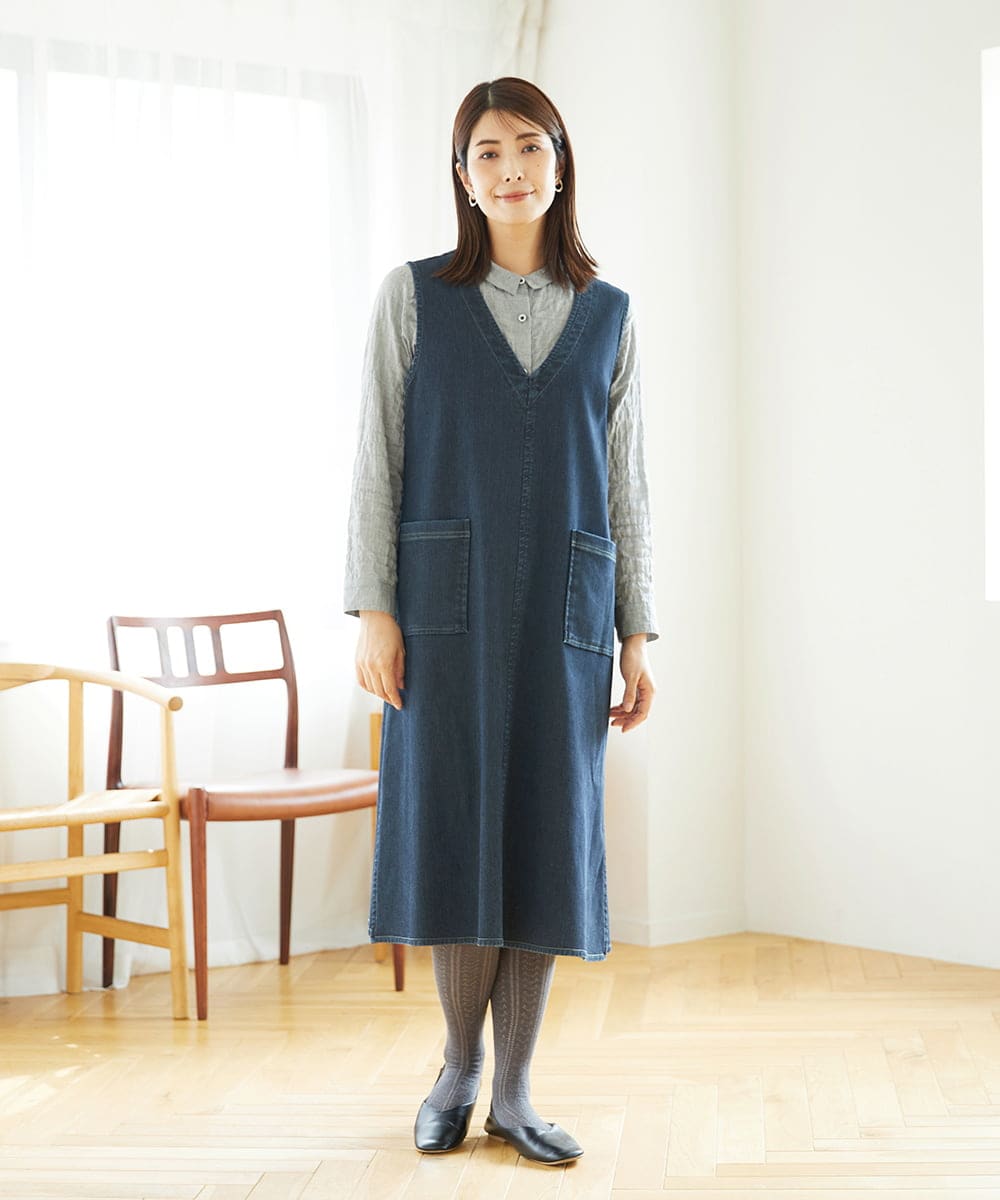 NGEAE12390 GIANNI LO GIUDICE(ジャンニ ロ ジュディチェ) [洗える]デニムカラーリバーワンピース グリーン