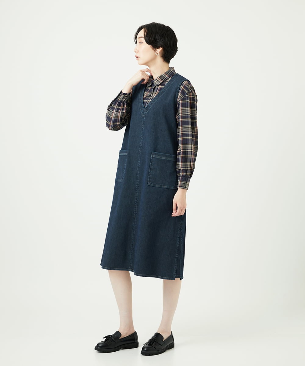 NGEAE12390 GIANNI LO GIUDICE(ジャンニ ロ ジュディチェ) [洗える]デニムカラーリバーワンピース グリーン