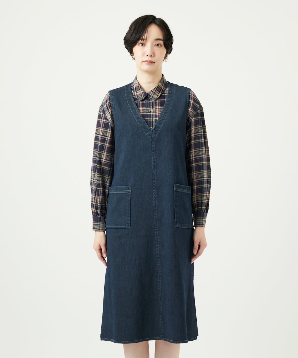 NGEAE12390 GIANNI LO GIUDICE(ジャンニ ロ ジュディチェ) [洗える]デニムカラーリバーワンピース グリーン