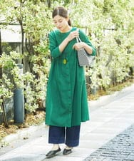 NGEGA22490 GIANNI LO GIUDICE(ジャンニ ロ ジュディチェ) [洗える]小付き柄ワンピース グリーン