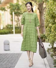 NGEGE53490 GIANNI LO GIUDICE(ジャンニ ロ ジュディチェ) [洗える]シャドーチェックワンピース グリーン