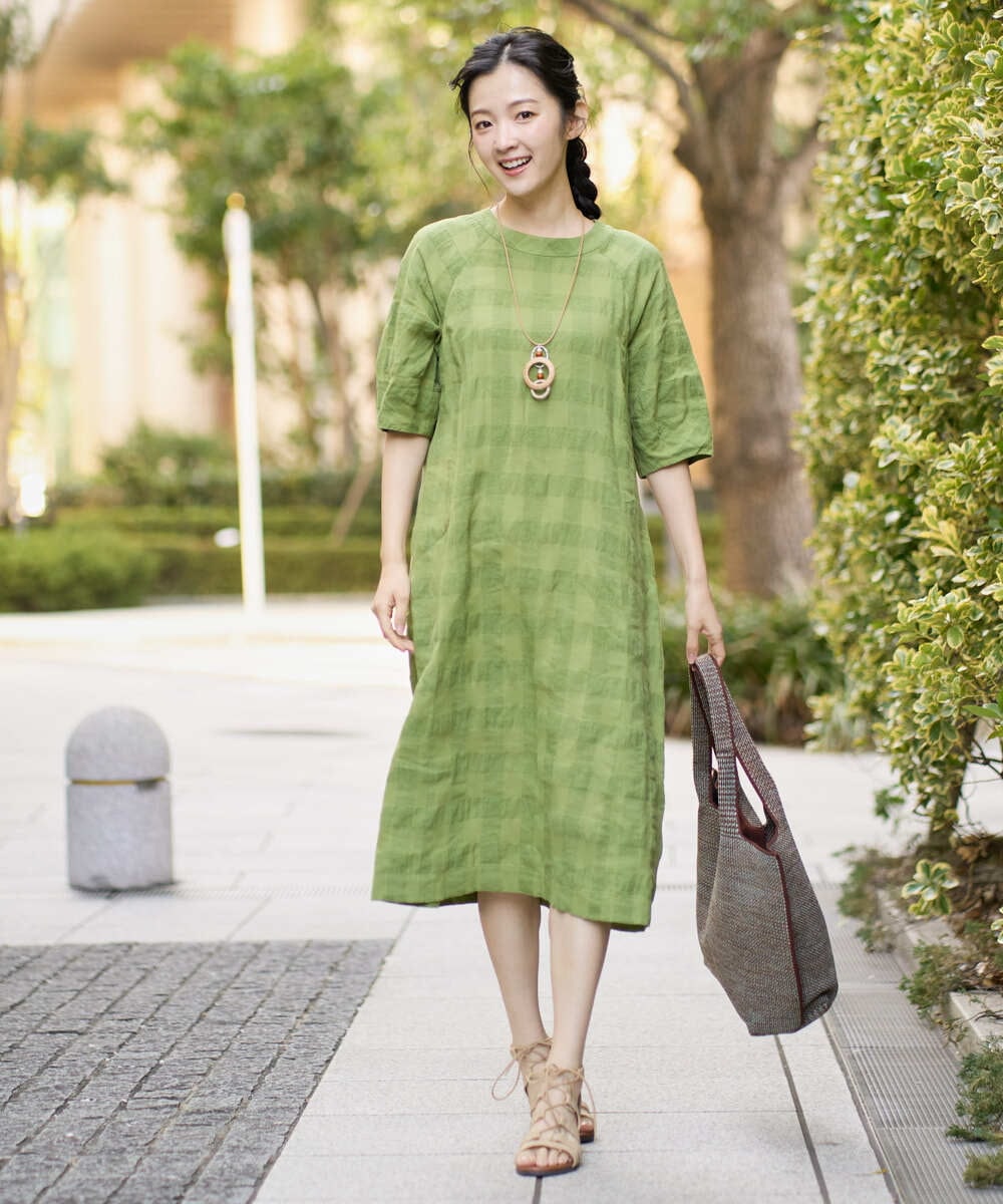 NGEGE53490 GIANNI LO GIUDICE(ジャンニ ロ ジュディチェ) [洗える]シャドーチェックワンピース グリーン