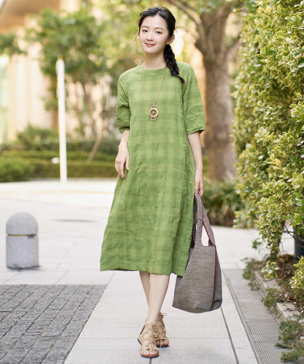 NGEGE53490 GIANNI LO GIUDICE(ジャンニ ロ ジュディチェ) [洗える]シャドーチェックワンピース グリーン