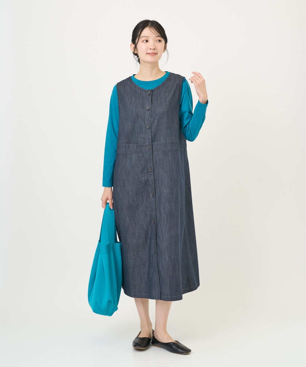 NGEGF20390 GIANNI LO GIUDICE(ジャンニ ロ ジュディチェ) [洗える]スラブシャンブレーデニムジャンパースカート ネイビー