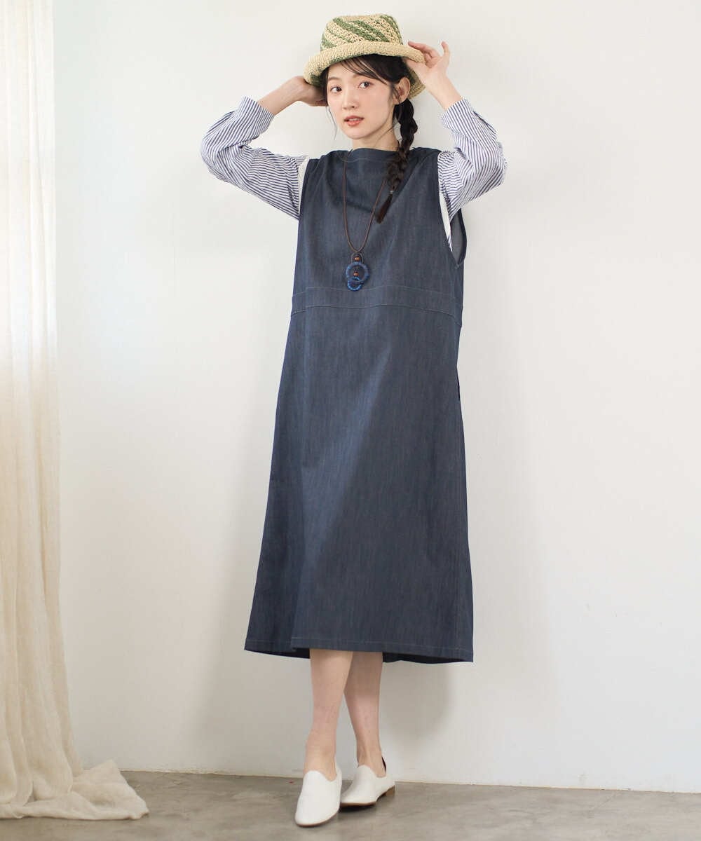 NGEGF20390 GIANNI LO GIUDICE(ジャンニ ロ ジュディチェ) [洗える]スラブシャンブレーデニムジャンパースカート ネイビー