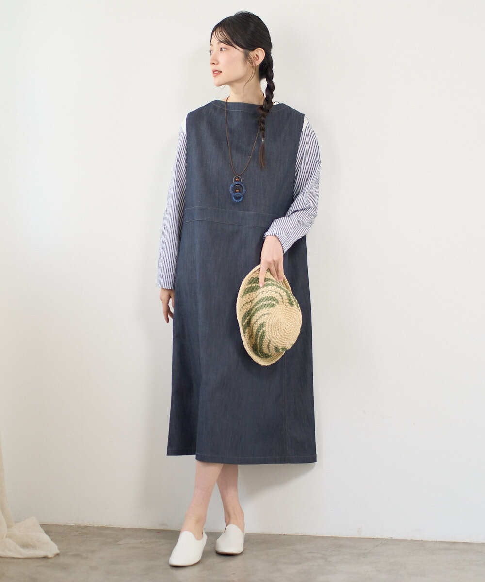 NGEGF20390 GIANNI LO GIUDICE(ジャンニ ロ ジュディチェ) [洗える]スラブシャンブレーデニムジャンパースカート ネイビー