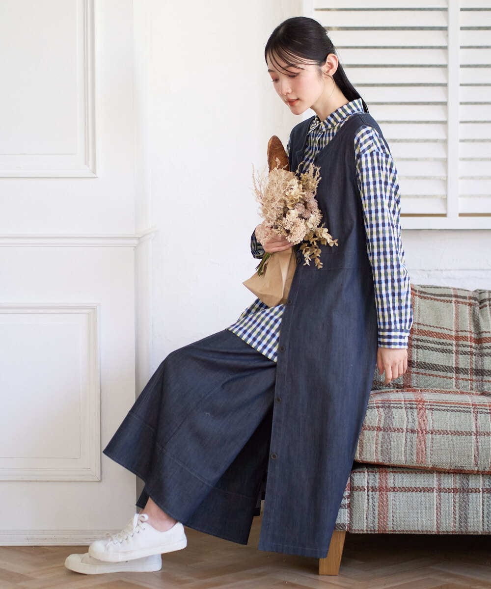 NGEGF20390 GIANNI LO GIUDICE(ジャンニ ロ ジュディチェ) [洗える]スラブシャンブレーデニムジャンパースカート ネイビー