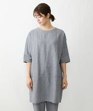 NGEGT30360 GIANNI LO GIUDICE(ジャンニ ロ ジュディチェ) [洗える]千鳥柄コットン麻チュニック ネイビー