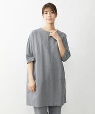 NGEGT30360 GIANNI LO GIUDICE(ジャンニ ロ ジュディチェ) [洗える]千鳥柄コットン麻チュニック ネイビー