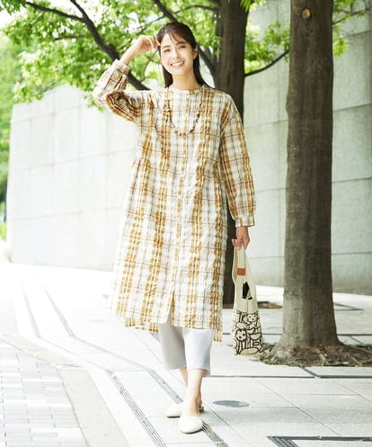 NGEHB32290 GIANNI LO GIUDICE [洗える]先染めブロックチェックチェックワンピースシャツ