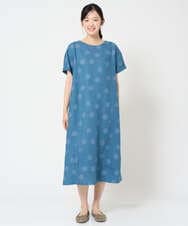 NGEHD06430 GIANNI LO GIUDICE(ジャンニ ロ ジュディチェ) [洗える]リネンドットワンピース ブルー