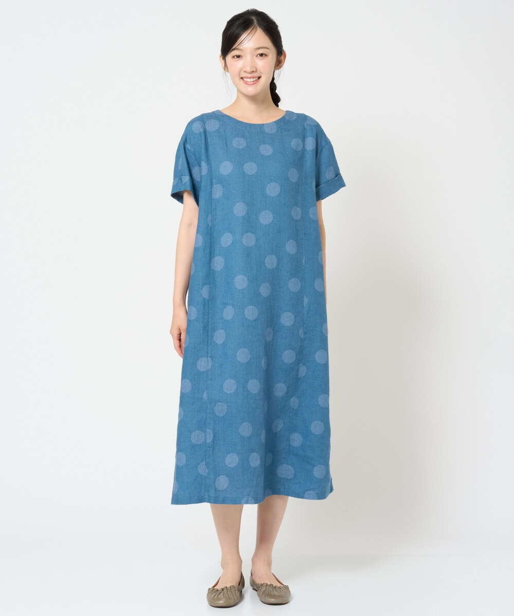 NGEHD06430 GIANNI LO GIUDICE(ジャンニ ロ ジュディチェ) [洗える]リネンドットワンピース ブルー