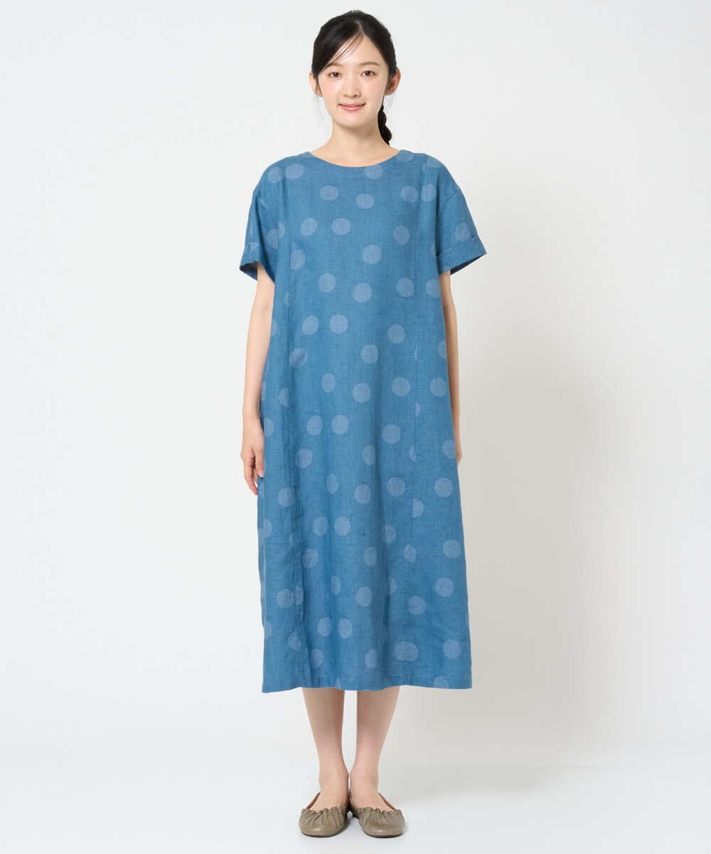 NGEHD06430 GIANNI LO GIUDICE(ジャンニ ロ ジュディチェ) [洗える]リネンドットワンピース ブルー