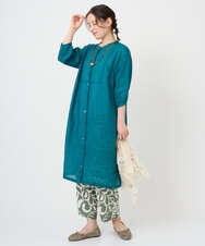 NGEHE60330 GIANNI LO GIUDICE(ジャンニ ロ ジュディチェ) 【洗える】麻シャンブレープリントワンピース ライトグリーン