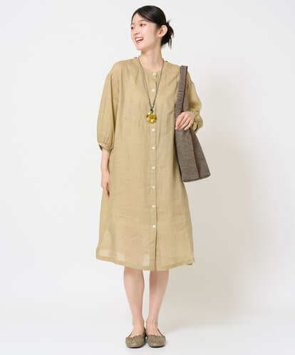 NGEHE60330 GIANNI LO GIUDICE [洗える]麻シャンブレープリントワンピース