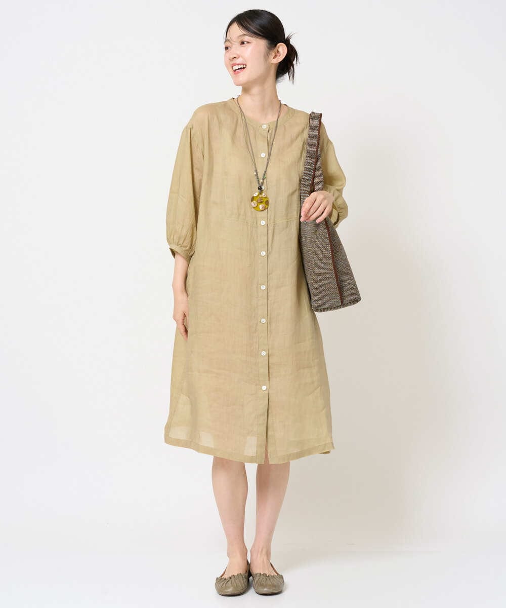 NGEHE60330 GIANNI LO GIUDICE [洗える]麻シャンブレープリントワンピース