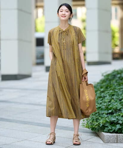 NGEHE61290 GIANNI LO GIUDICE [洗える]コットンストライプギンガムワンピース