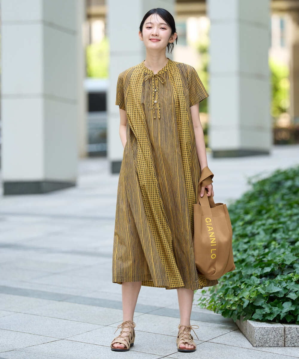 NGEHE61290 GIANNI LO GIUDICE [洗える]コットンストライプギンガムワンピース