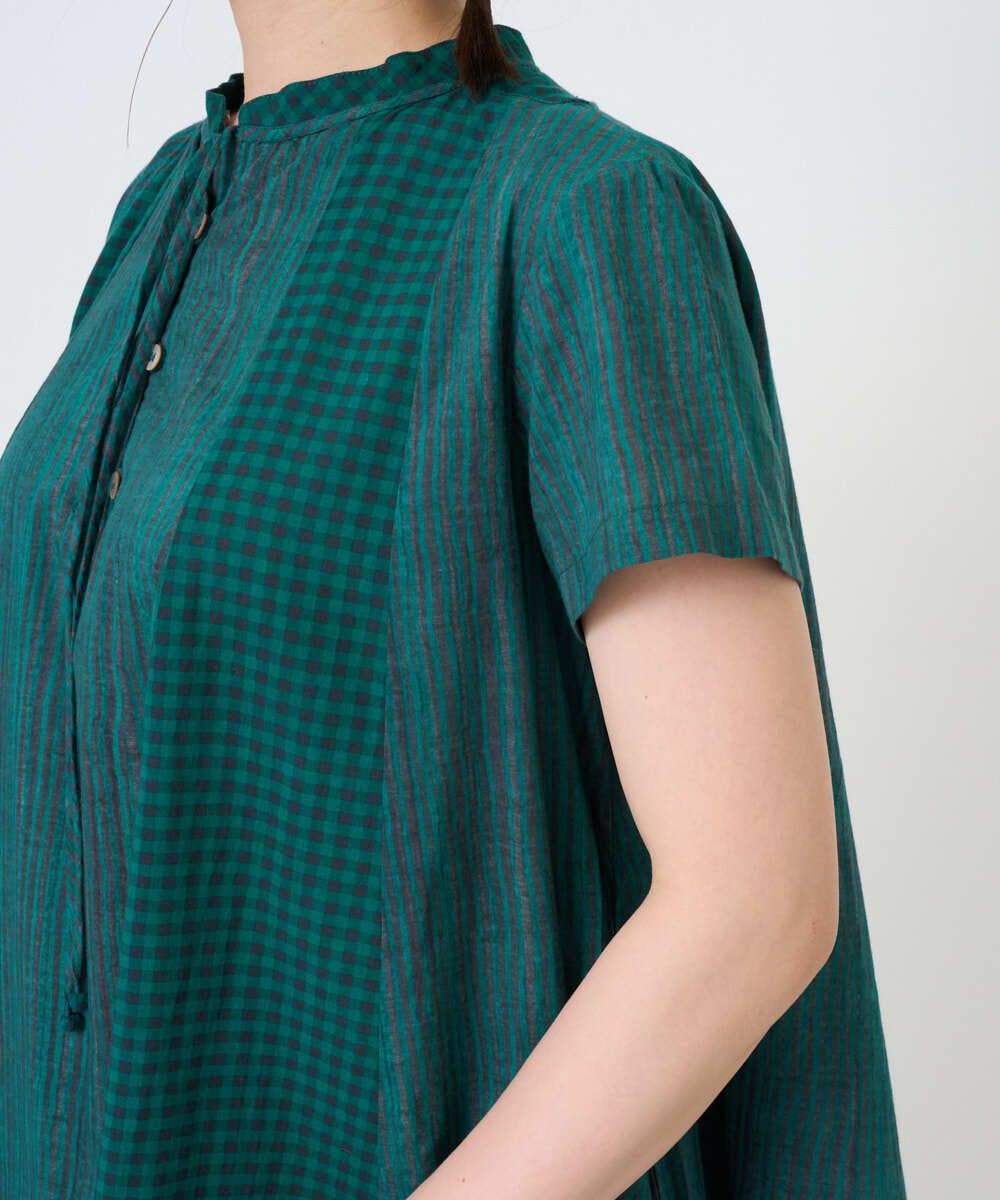 NGEHE61290 GIANNI LO GIUDICE(ジャンニ ロ ジュディチェ) 【洗える】コットンストライプギンガムワンピース グリーン