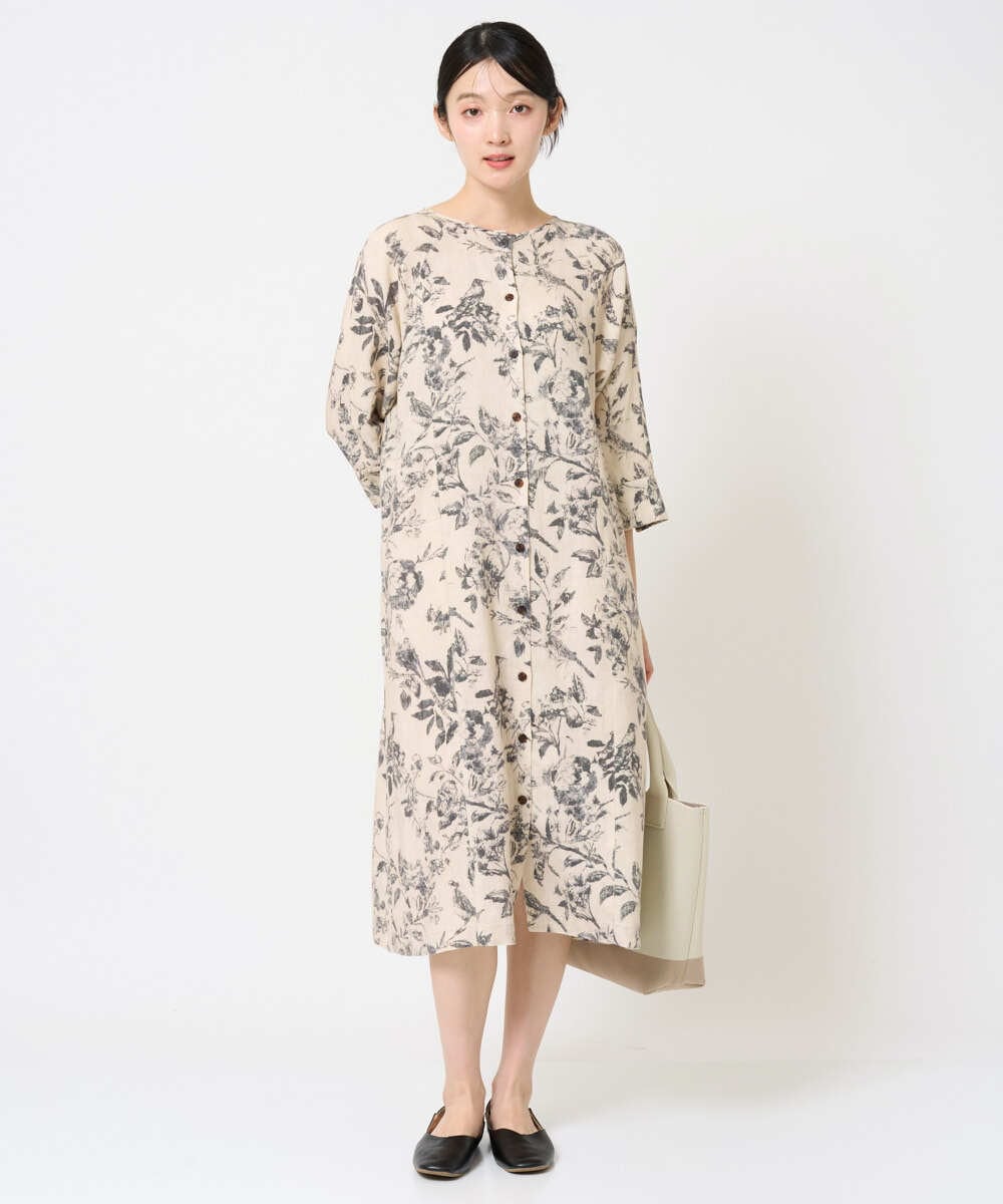 NGEHF63390 GIANNI LO GIUDICE(ジャンニ ロ ジュディチェ) [洗える]淡彩フラワープリントワンピース ベージュ