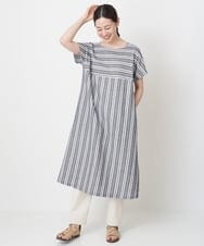 NGEHT11250 GIANNI LO GIUDICE(ジャンニ ロ ジュディチェ) [洗える]ピッチボーダーワンピース ネイビー