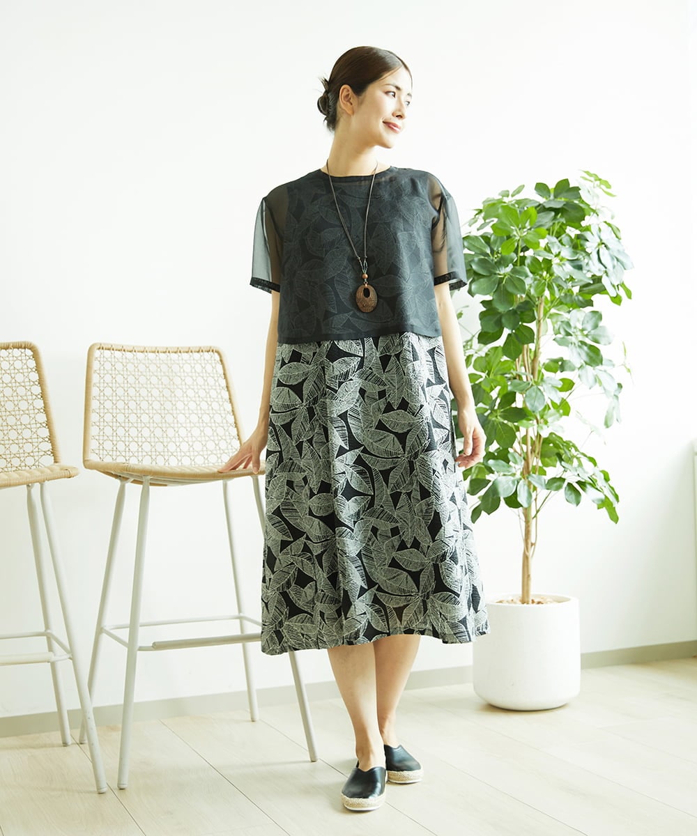 NGEJB02490 GIANNI LO GIUDICE [洗える]ミラクルウェーブリーフプリントワンピース