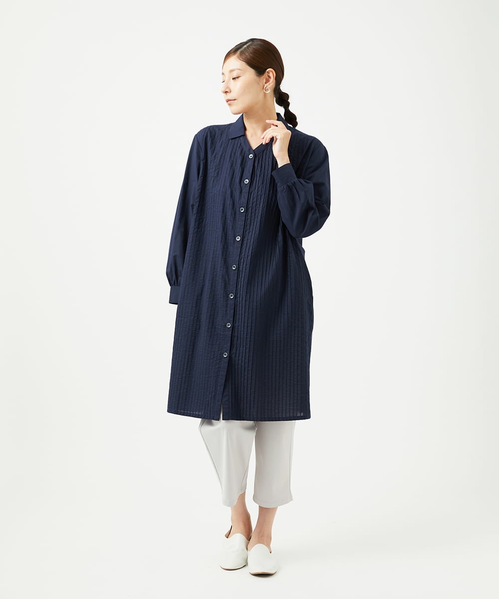 NGEJB10390 GIANNI LO GIUDICE(ジャンニ ロ ジュディチェ) [洗える]コットンローンピンタックロングブラウス ネイビー