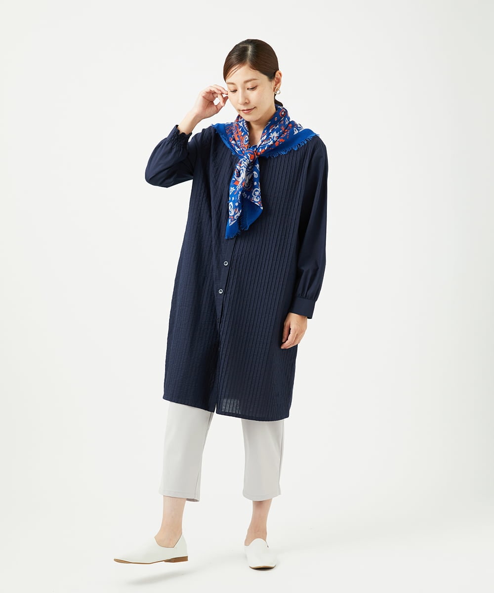 NGEJB10390 GIANNI LO GIUDICE(ジャンニ ロ ジュディチェ) [洗える]コットンローンピンタックロングブラウス ネイビー