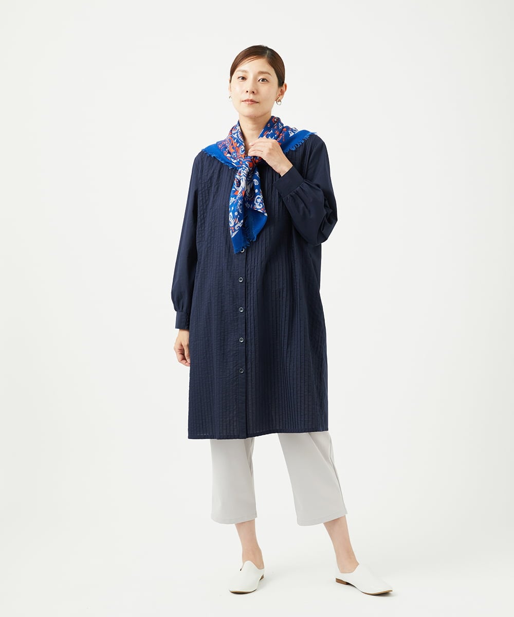 NGEJB10390 GIANNI LO GIUDICE(ジャンニ ロ ジュディチェ) [洗える]コットンローンピンタックロングブラウス ネイビー