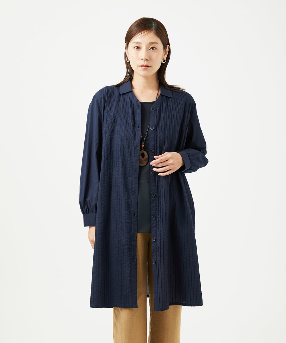 NGEJB10390 GIANNI LO GIUDICE(ジャンニ ロ ジュディチェ) [洗える]コットンローンピンタックロングブラウス ネイビー