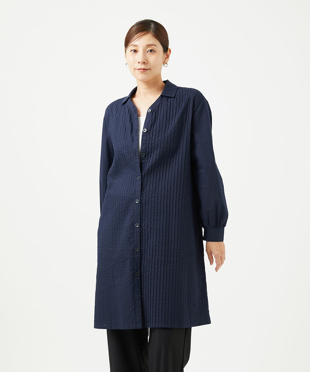 NGEJB10390 GIANNI LO GIUDICE(ジャンニ ロ ジュディチェ) [洗える]コットンローンピンタックロングブラウス ネイビー