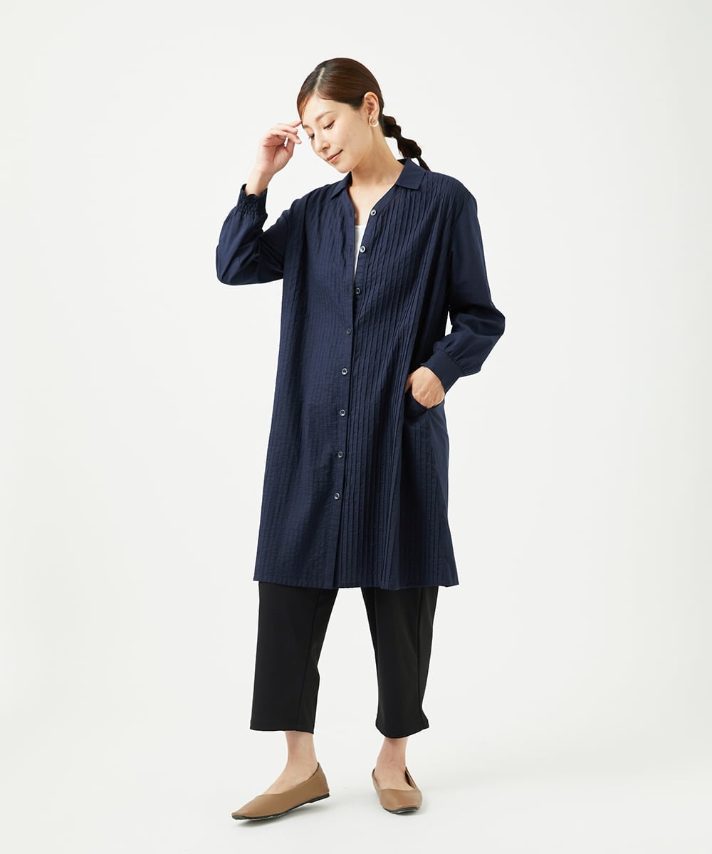 NGEJB10390 GIANNI LO GIUDICE(ジャンニ ロ ジュディチェ) [洗える]コットンローンピンタックロングブラウス ネイビー