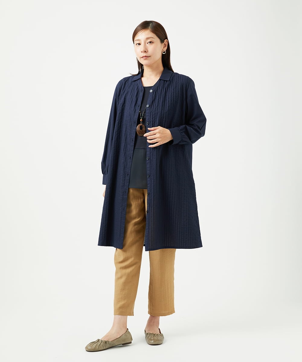 NGEJB10390 GIANNI LO GIUDICE(ジャンニ ロ ジュディチェ) [洗える]コットンローンピンタックロングブラウス ネイビー