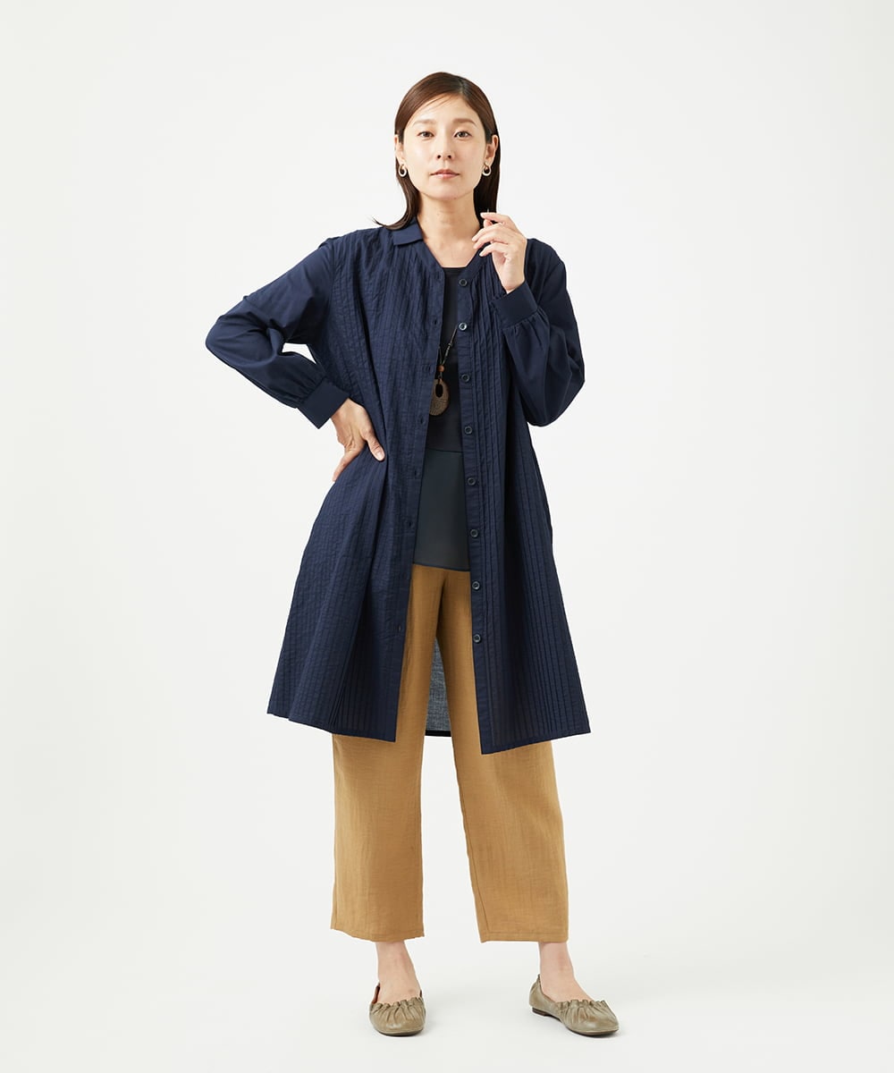 NGEJB10390 GIANNI LO GIUDICE(ジャンニ ロ ジュディチェ) [洗える]コットンローンピンタックロングブラウス ネイビー