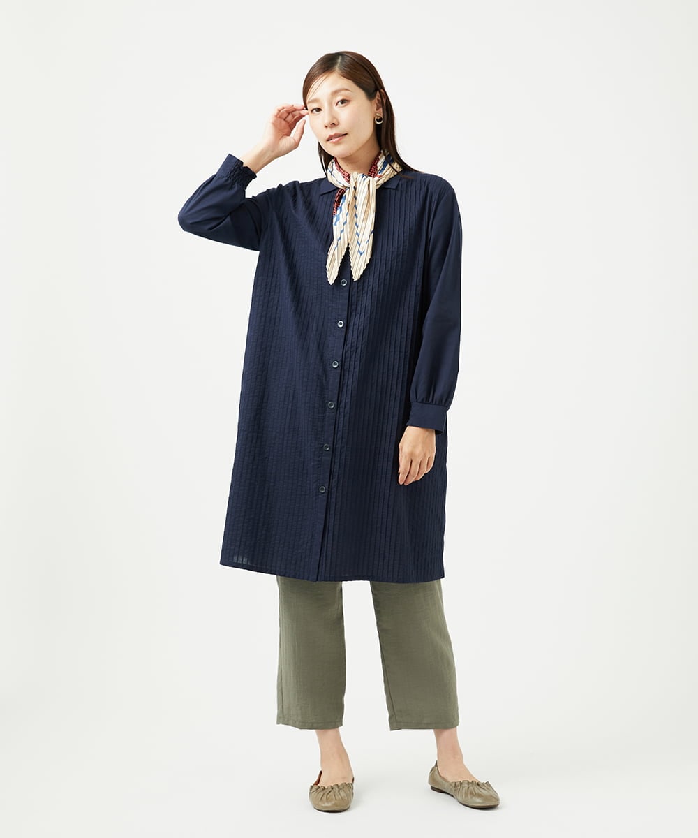 NGEJB10390 GIANNI LO GIUDICE(ジャンニ ロ ジュディチェ) [洗える]コットンローンピンタックロングブラウス ネイビー