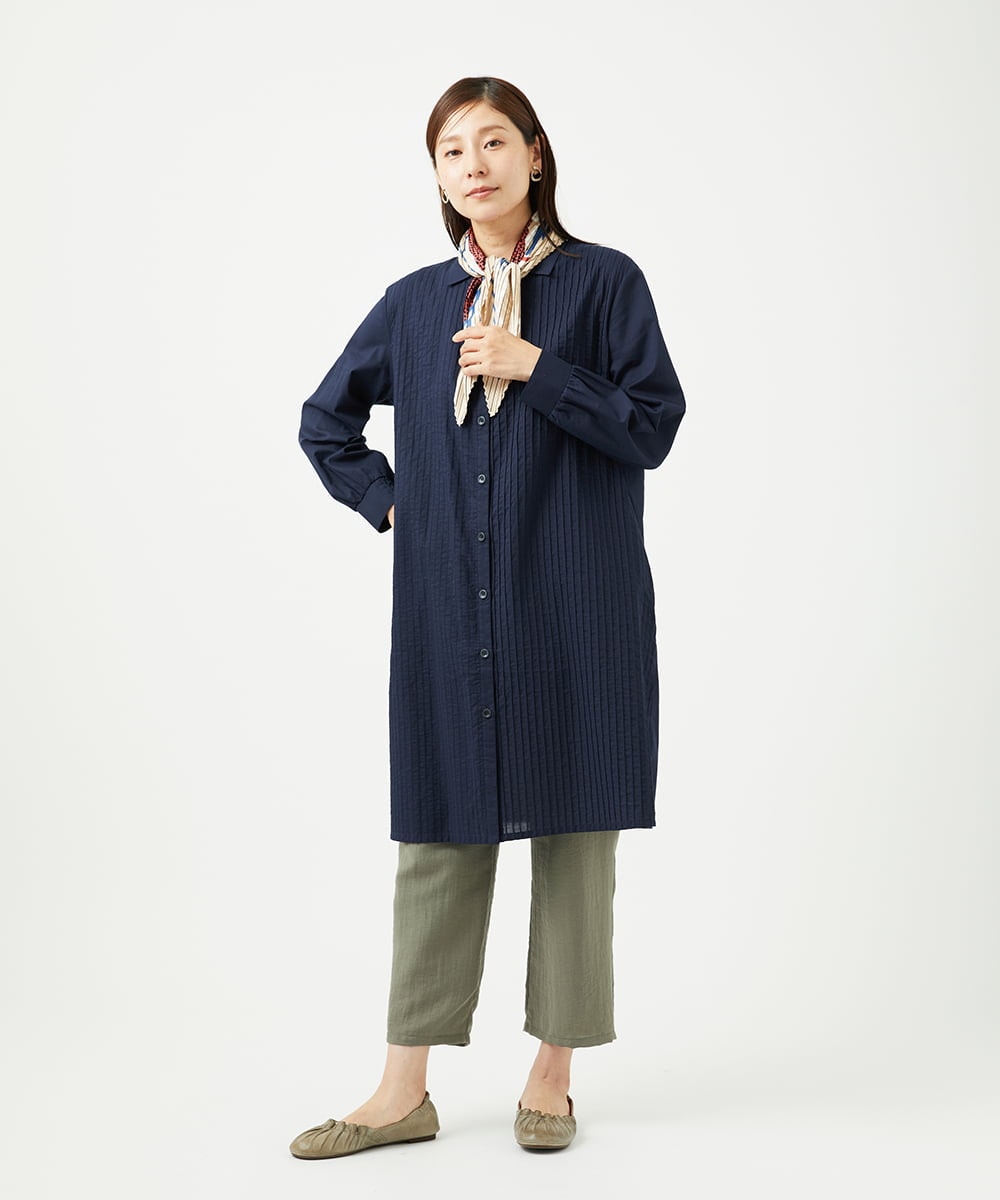 NGEJB10390 GIANNI LO GIUDICE(ジャンニ ロ ジュディチェ) [洗える]コットンローンピンタックロングブラウス ネイビー