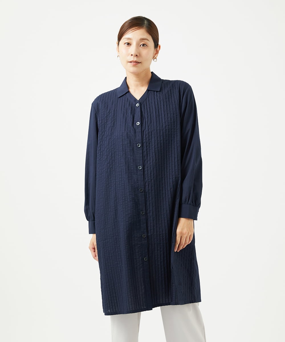 NGEJB10390 GIANNI LO GIUDICE(ジャンニ ロ ジュディチェ) [洗える]コットンローンピンタックロングブラウス ネイビー
