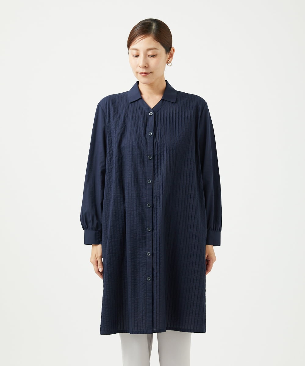 NGEJB10390 GIANNI LO GIUDICE(ジャンニ ロ ジュディチェ) [洗える]コットンローンピンタックロングブラウス ネイビー
