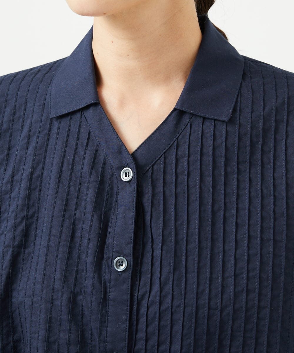 NGEJB10390 GIANNI LO GIUDICE(ジャンニ ロ ジュディチェ) [洗える]コットンローンピンタックロングブラウス ネイビー
