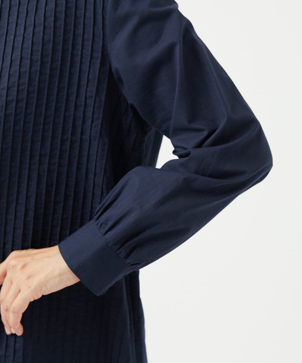 NGEJB10390 GIANNI LO GIUDICE(ジャンニ ロ ジュディチェ) [洗える]コットンローンピンタックロングブラウス ネイビー