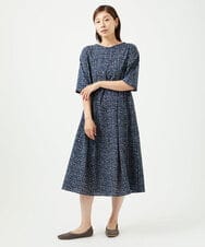 NGEJB11390 GIANNI LO GIUDICE(ジャンニ ロ ジュディチェ) [洗える・日本製]ミラクルウェーブブロックプリントワンピース ネイビー