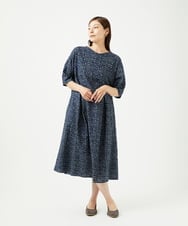 NGEJB11390 GIANNI LO GIUDICE(ジャンニ ロ ジュディチェ) [洗える・日本製]ミラクルウェーブブロックプリントワンピース ネイビー