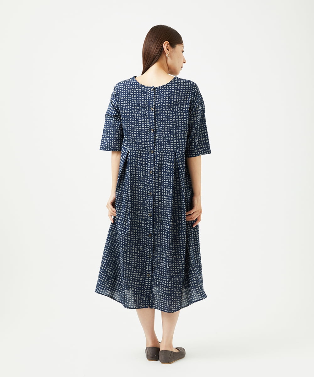 NGEJB11390 GIANNI LO GIUDICE(ジャンニ ロ ジュディチェ) [洗える・日本製]ミラクルウェーブブロックプリントワンピース ネイビー