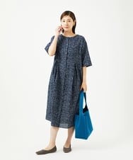 NGEJB11390 GIANNI LO GIUDICE(ジャンニ ロ ジュディチェ) [洗える・日本製]ミラクルウェーブブロックプリントワンピース ネイビー