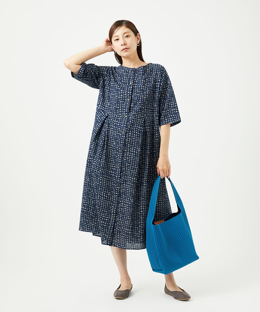 NGEJB11390 GIANNI LO GIUDICE(ジャンニ ロ ジュディチェ) [洗える・日本製]ミラクルウェーブブロックプリントワンピース ネイビー