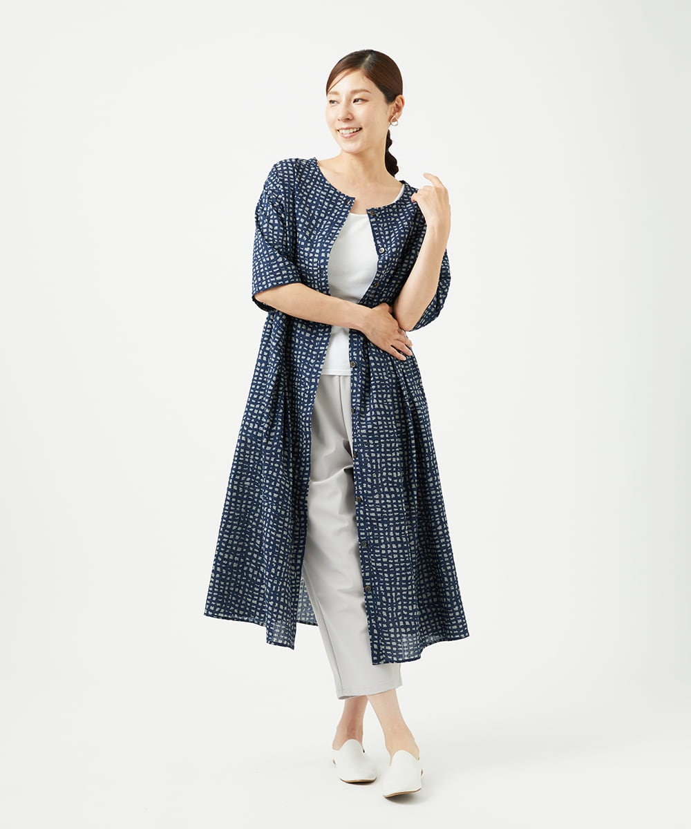 NGEJB11390 GIANNI LO GIUDICE(ジャンニ ロ ジュディチェ) [洗える・日本製]ミラクルウェーブブロックプリントワンピース ネイビー