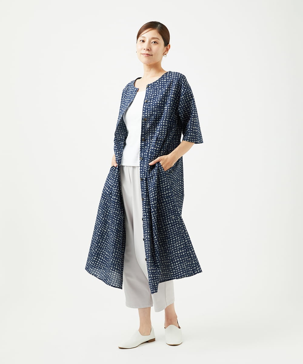 NGEJB11390 GIANNI LO GIUDICE(ジャンニ ロ ジュディチェ) [洗える・日本製]ミラクルウェーブブロックプリントワンピース ネイビー