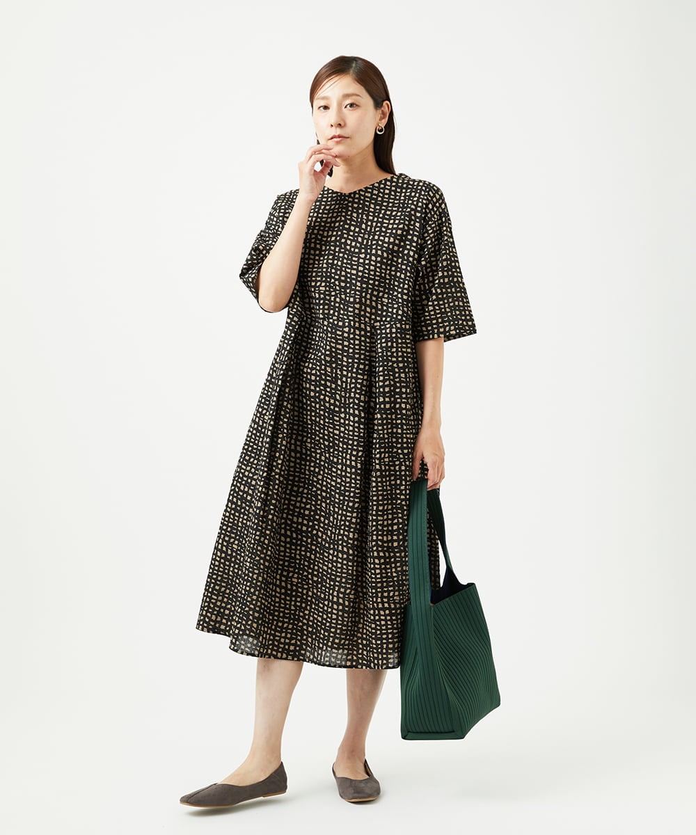 NGEJB11390 GIANNI LO GIUDICE [洗える・日本製]ミラクルウェーブブロックプリントワンピース
