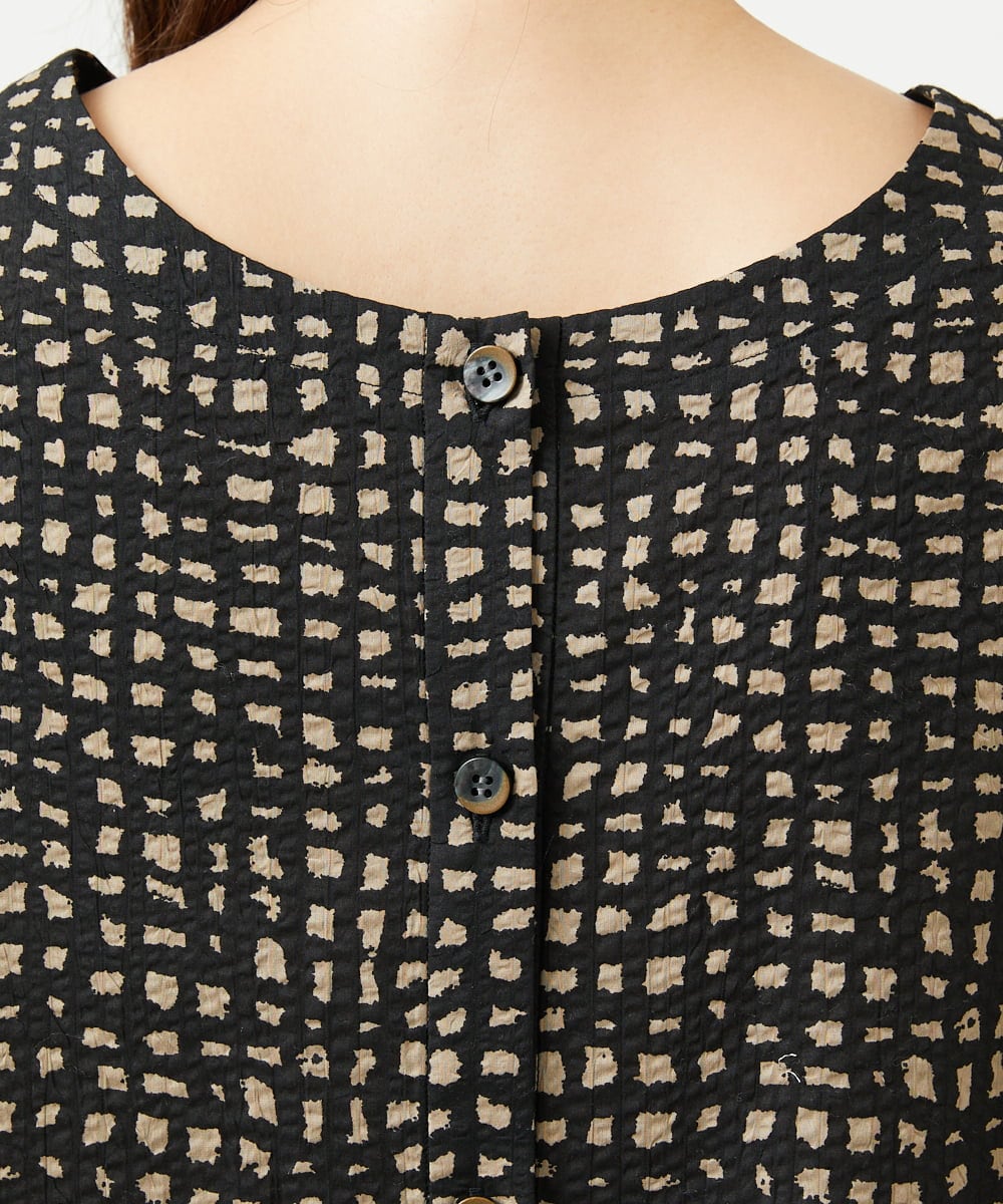 NGEJB11390 GIANNI LO GIUDICE(ジャンニ ロ ジュディチェ) [洗える・日本製]ミラクルウェーブブロックプリントワンピース ブラック